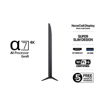 75” LG NanoCell AI NANO80 4k Smart TV 2025  side view
