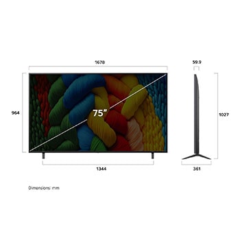 75” LG NanoCell AI NANO80 4k Smart TV 2025 dimention image