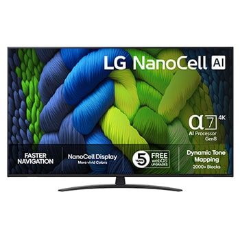 Visning forfra af LG 55" NanoCell AI NANO82 4K Smart TV 2025 55NANO82A6B