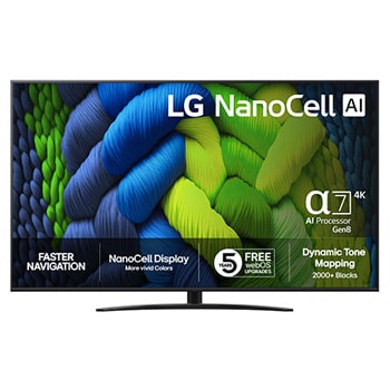 Visning forfra af LG 75" NanoCell AI NANO82 4K Smart TV 2025 75NANO82A6B