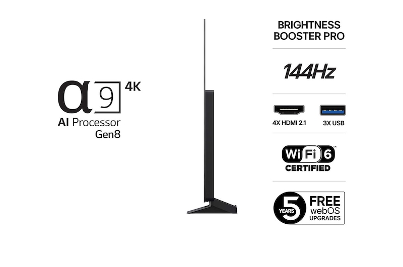Visning bagfra af LG OLED evo AI C5 4K Smart TV.