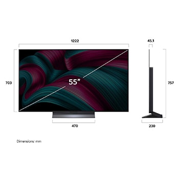 Visning fra siden af LG OLED evo AI C5 4K Smart TV.