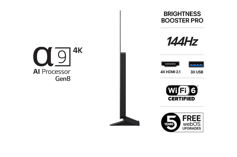 Visning bagfra af LG OLED evo AI C5 4K Smart TV.
