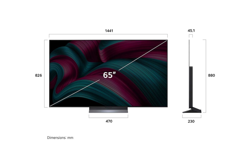 Visning fra siden af LG OLED evo AI C5 4K Smart TV.