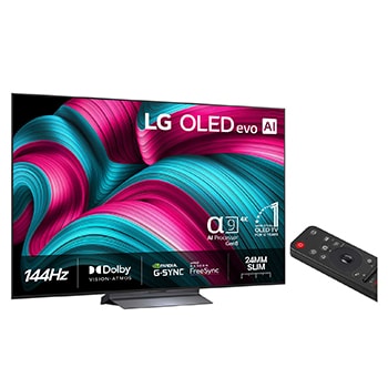 Let vinklet visning af LG OLED evo AI C5 4K Smart TV.