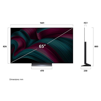Visning fra siden af LG OLED evo AI C5 4K Smart TV.