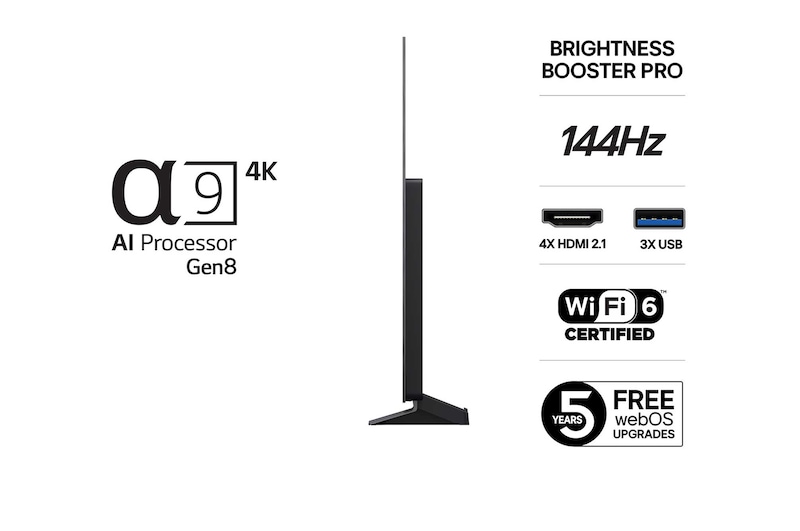 Visning bagfra af LG OLED evo AI C5E 4K Smart TV.