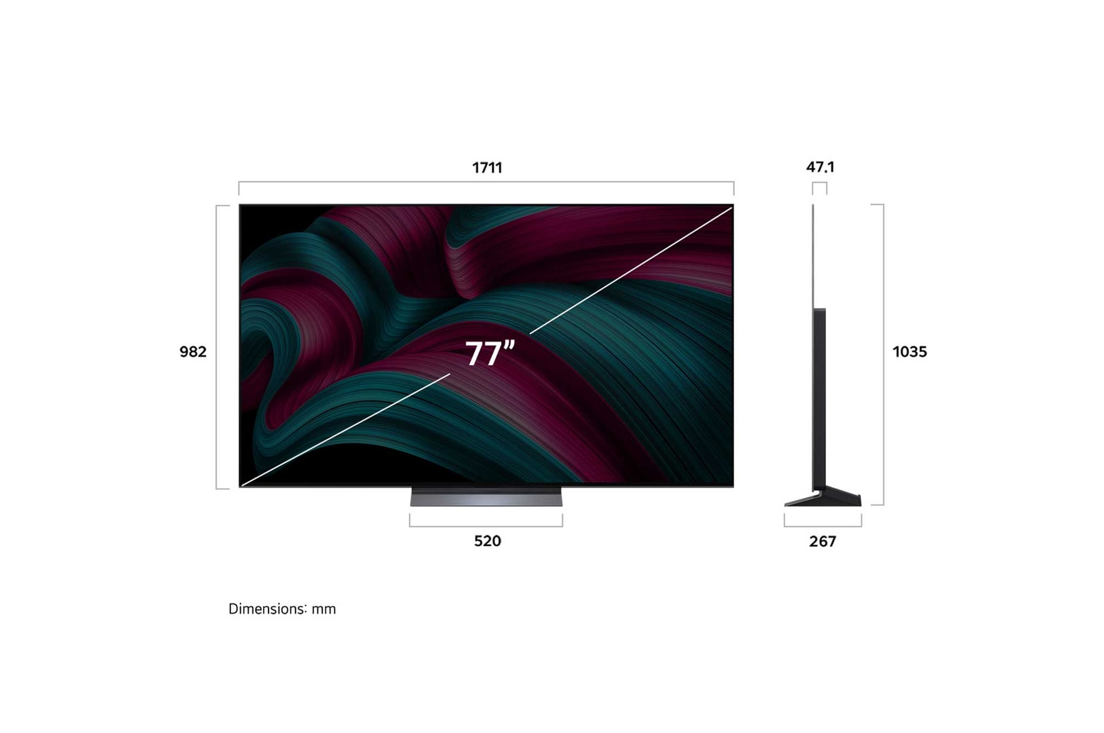 Visning fra siden af LG OLED evo AI C5E 4K Smart TV.