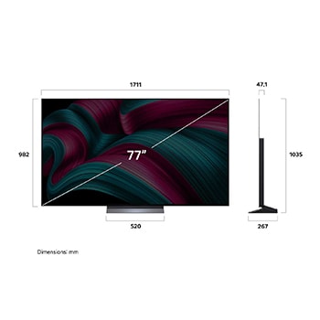 Visning fra siden af LG OLED evo AI C5E 4K Smart TV.