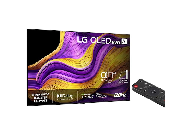 Visning bagfra af LG OLED evo AI G5 4K Smart TV.
