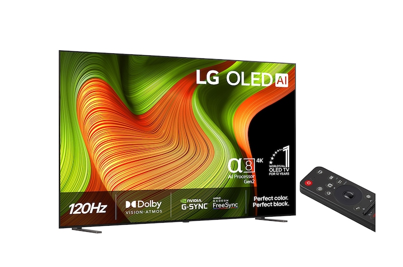 Visning bagfra af LG OLED AI B5 4K Smart TV.