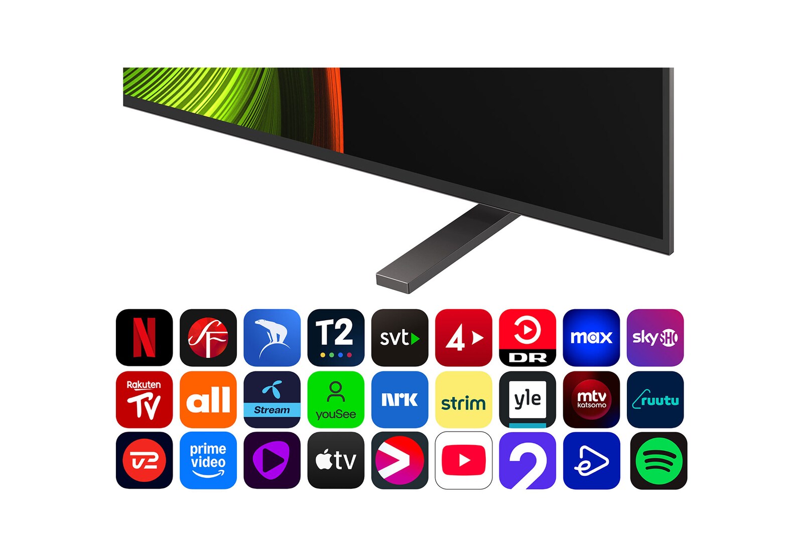 Alpha 8 AI Processor Gen2 begynder at lyse orange og lyserødt, og farverige lyn skyder ud fra den. Titlen beskriver, hvordan processoren leverer 4K-kvalitet samt betagende farve og lysstyrke. Teksten på billedet er “ca. 1,7 gange NPU bedre AI-neural behandling og 1,4 gange hurtigere CPU”.