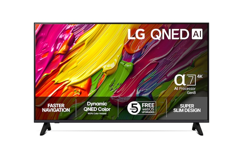 Visning forfra af LG 43" QNED AI QNED70 4K Smart TV 2025 43QNED70A6A