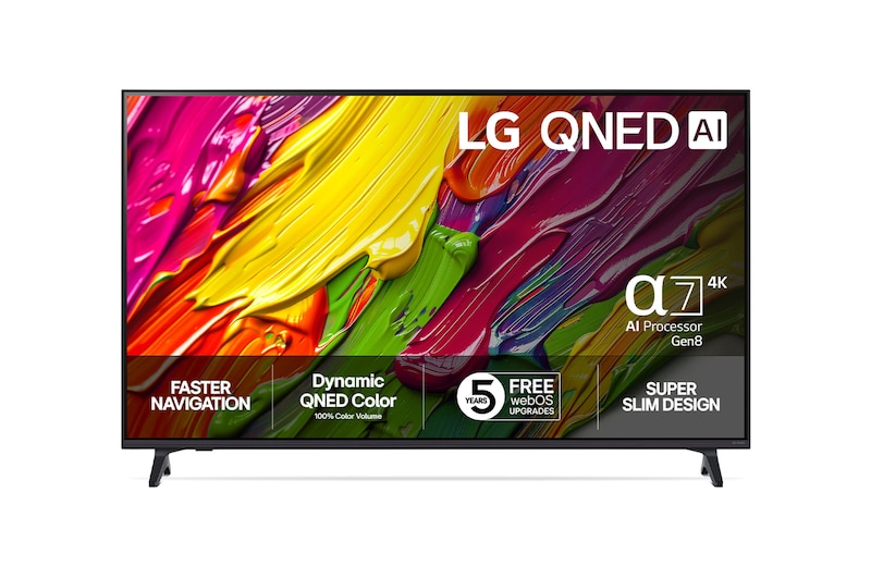Visning forfra af LG 55" QNED AI QNED70 4K Smart TV 2025 55QNED70A6A