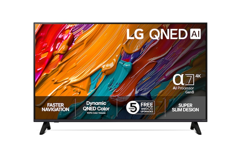 Visning forfra af LG 43" QNED AI QNED7E 4K Smart TV 2025 43QNED7EA6B