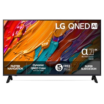 Visning forfra af LG 43" QNED AI QNED7E 4K Smart TV 2025 43QNED7EA6B