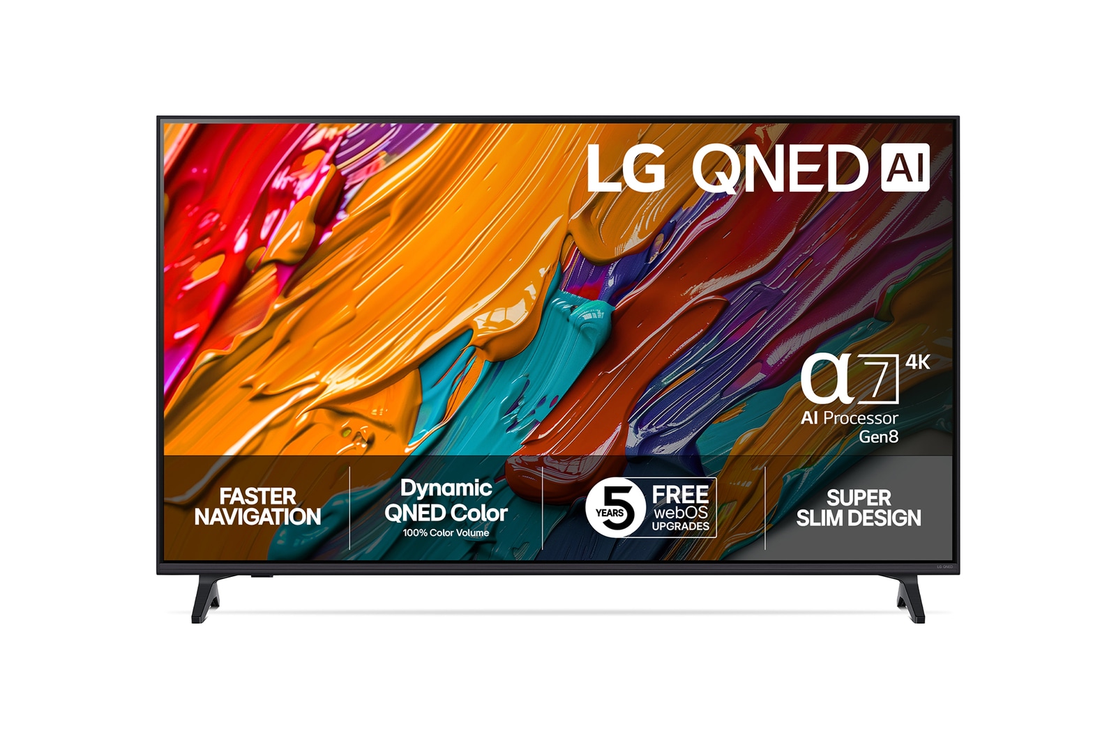 Visning forfra af LG 55" QNED AI QNED7E 4K Smart TV 2025 55QNED7EA6B