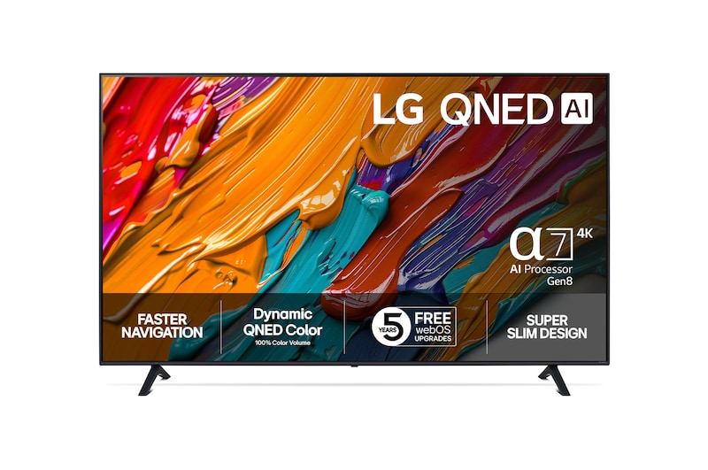 Visning forfra af LG 65" QNED AI QNED7E 4K Smart TV 2025 65QNED7EA6B