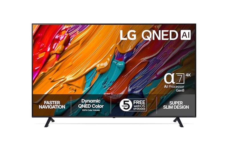 Visning forfra af LG 86" QNED AI QNED7E 4K Smart TV 2025 86QNED7EA6B