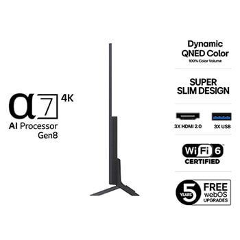 Visning fra venstre side af LG QNED82 TV 