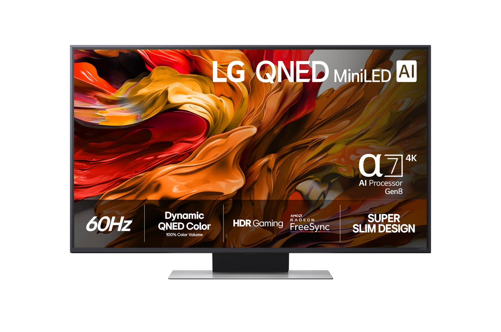 Visning forfra af LG 43" QNED AI QNED87 4K Smart TV 2025 43QNED87A6D