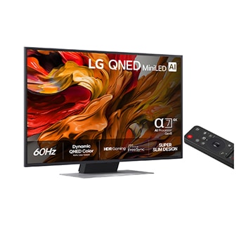 Let vinklet visning fra højre side af LG QNED evo QNED85 TV