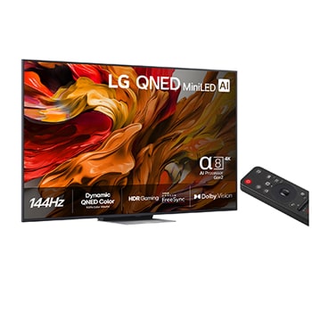 Let vinklet visning fra højre side af LG QNED evo QNED85 TV