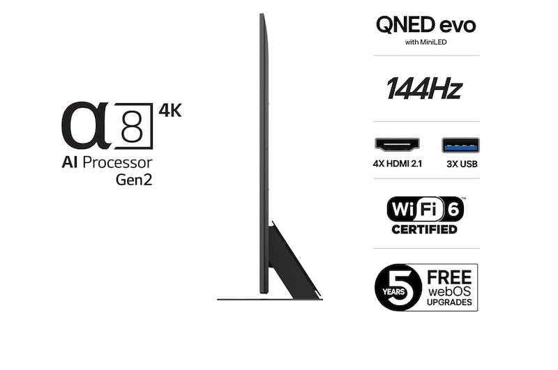 Visning bagfra af LG QNED evo QNED85 TV
