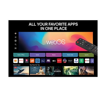 Visning forfra og fra siden af LG QNED evo AI QNED85 4K Smart TV, hvor dets mål for længde, bredde, højde og dybde ses.