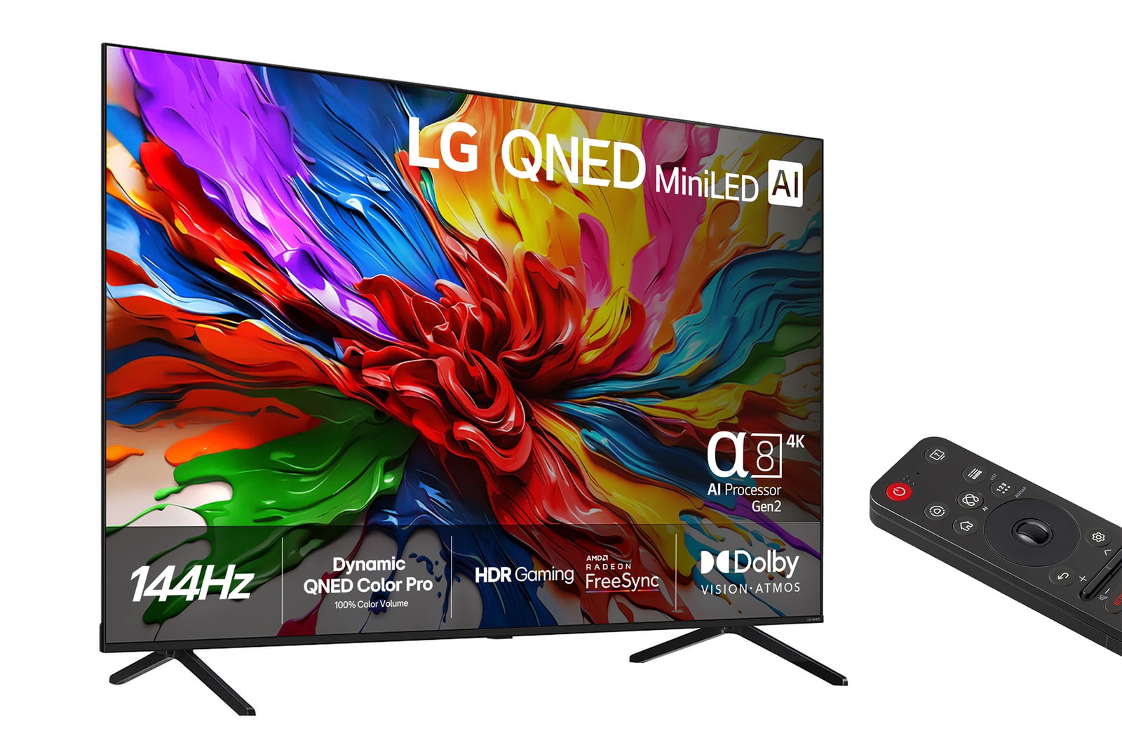 Visning bagfra af LG QNED evo QNED92 TV.