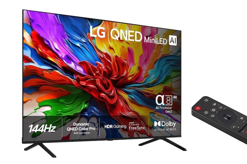Visning bagfra af LG QNED evo QNED92 TV.