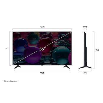 55” LG UHD AI UA73 4k Smart TV 2025 Dimension image