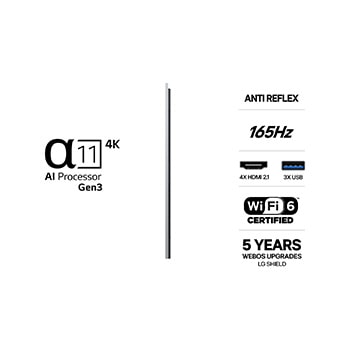 LG OLED evo AI G6 vist forfra og fra siden fremhæver en 55" skærm med en 1222 mm bred skærm, 703 mm skærmhøjde, 787 mm højde med stander, en 27,2 mm dybde og et fodaftryk, der måler 485 x 263 mm.