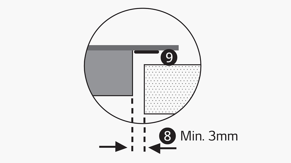Dette billede viser margenen, der kræves for installation af Induktionsplader.