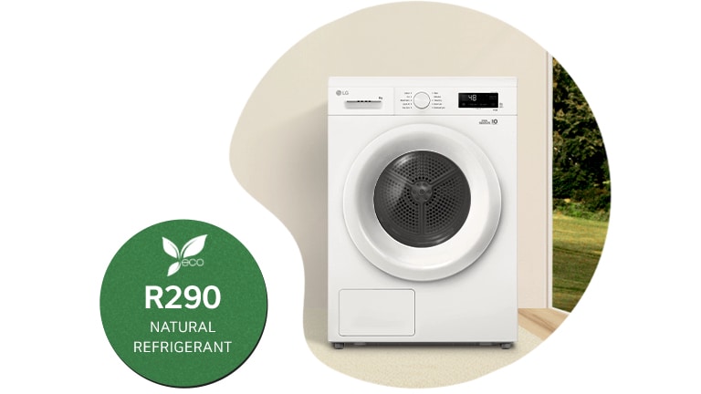 R290-mærke og billede af tørretumbler