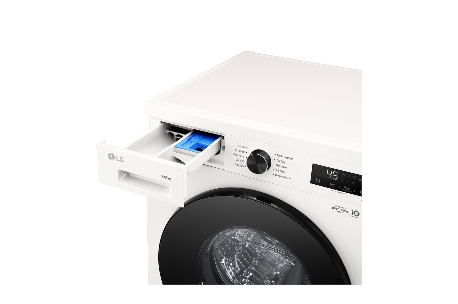 LG 8 kg / 5 kg Kombineret vaskemaskine/tørretumbler(Essence White) - Steam, Energiklasse A/E, 6 Motion DD™, Smart Diagnosis™ med Wi-Fi, W4X1085NWB