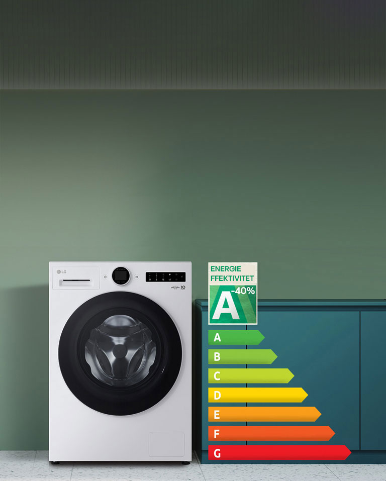 Der er grafer og energispare-ikoner ved siden af vaskemaskinen.