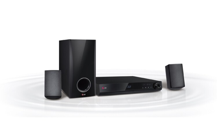Visning forfra af 3D hjemmebiosystem med 2,1-kanal. SMART Blu-Ray med DLNA. 5-sekunders opstart. BH4030CN