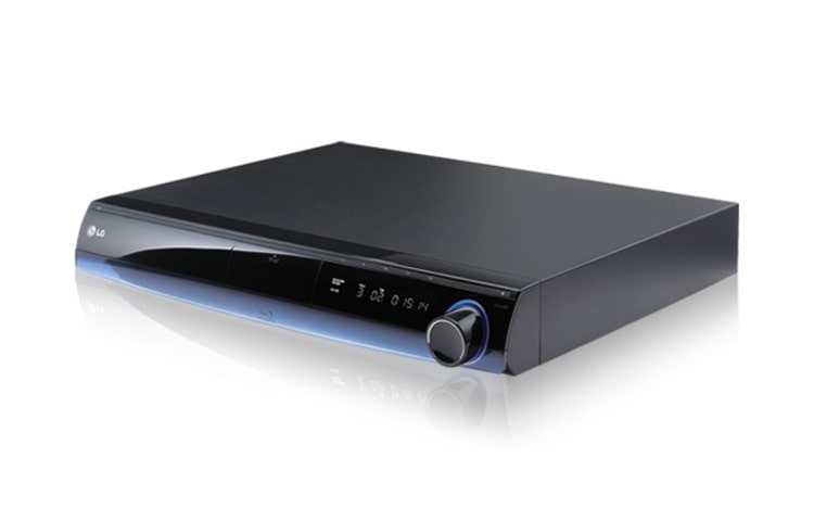 Visning forfra af LG&#39;s 5.1 Blu-ray-hjemmebiosystem med YouTube HB954PB