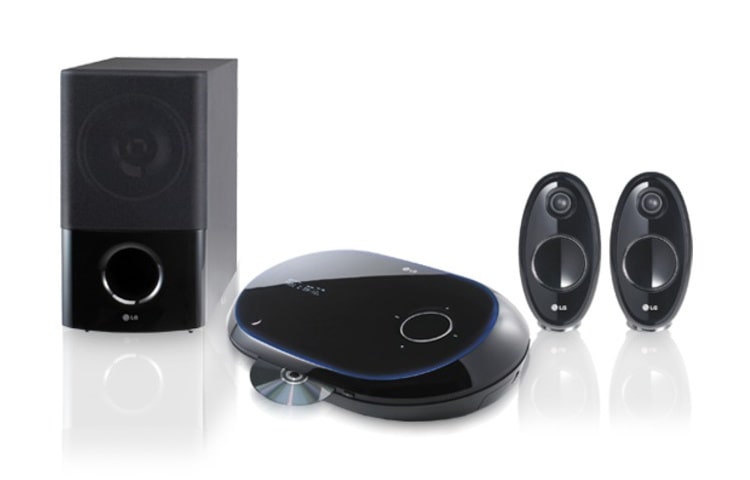 Visning forfra af LG's 2,1 Dvd-hjemmebiosystem HT32S