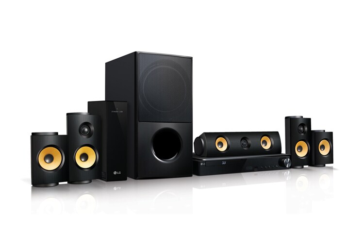 Visning forfra af 5.1-kanals intelligent hjemmebiograf 3D hjemmebiografsystem med Blu-ray™ og dvd LHB725W
