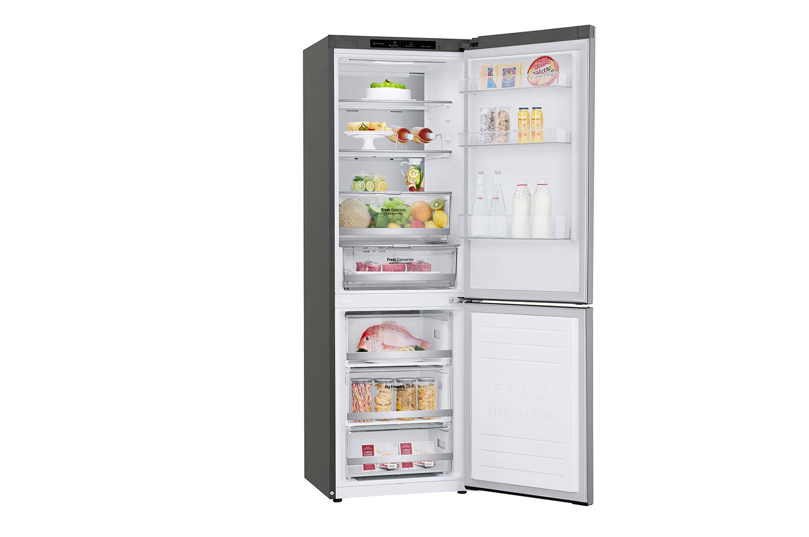 LG 1.86M 341L Kølefryseskab(Shiny Steel) - Energiklasse C, DoorCooling™ og Smart Diagnosis™, ELB81PZVCP