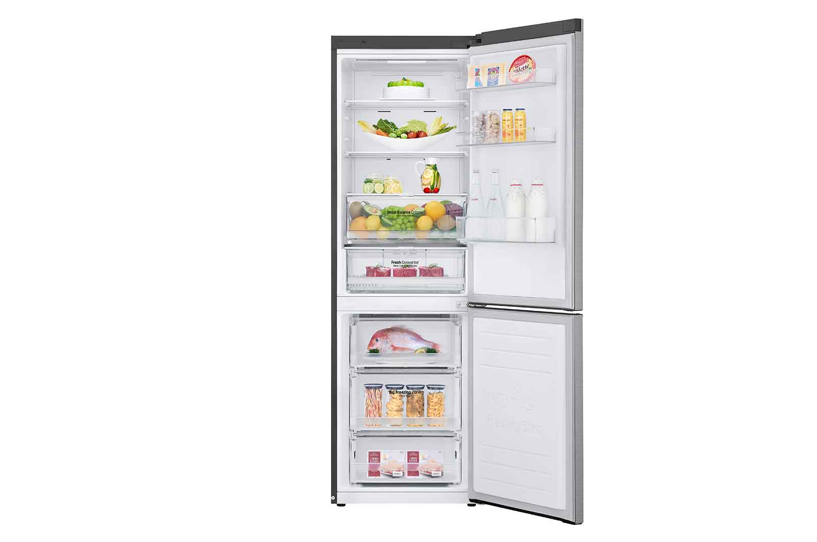 LG 1.86M 341L Kølefryseskab(Shiny Steel) - Energiklasse D, Door Cooling™ og Smart Diagnosis™ med Wi-Fi, GBB61PZFFN