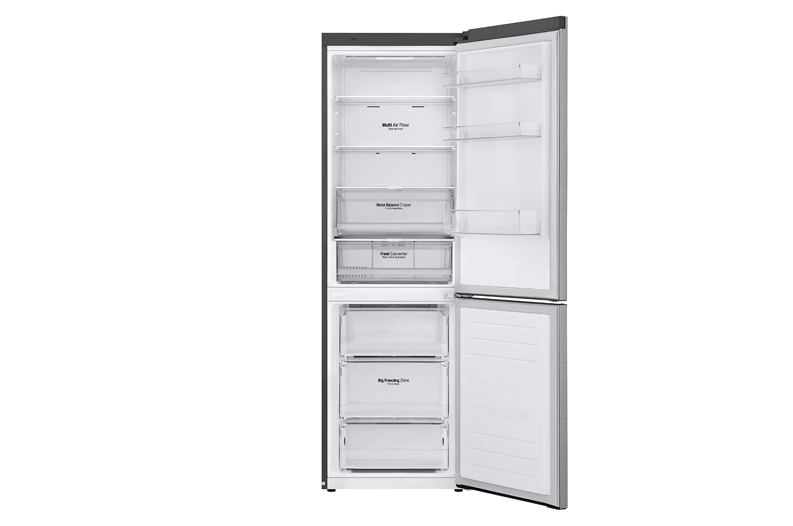 LG 1.86M 341L Kølefryseskab(Shiny Steel) - Energiklasse D, Door Cooling™ og Smart Diagnosis™ med Wi-Fi, GBB61PZFFN