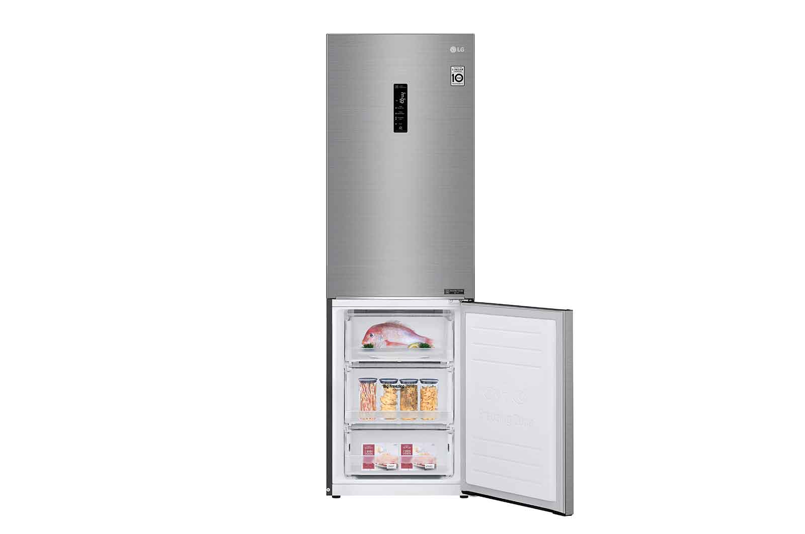 LG 1.86M 341L Kølefryseskab(Shiny Steel) - Energiklasse D, Door Cooling™ og Smart Diagnosis™ med Wi-Fi, GBB61PZFFN