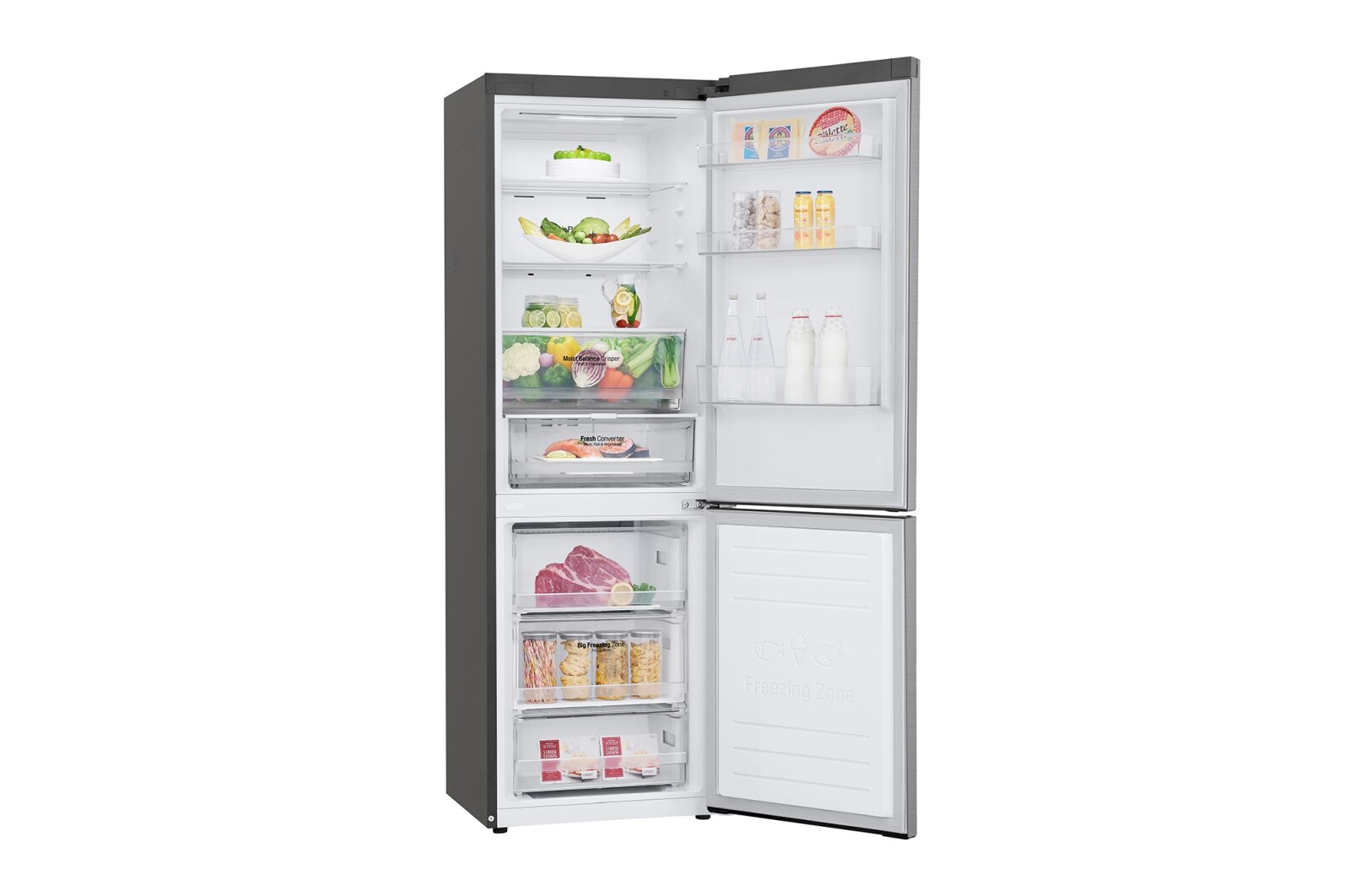 LG 1.86M 341L Kølefryseskab(Shiny Steel) - Energiklasse D, Door Cooling™ og Smart Diagnosis™ med Wi-Fi, GBB61PZFGN