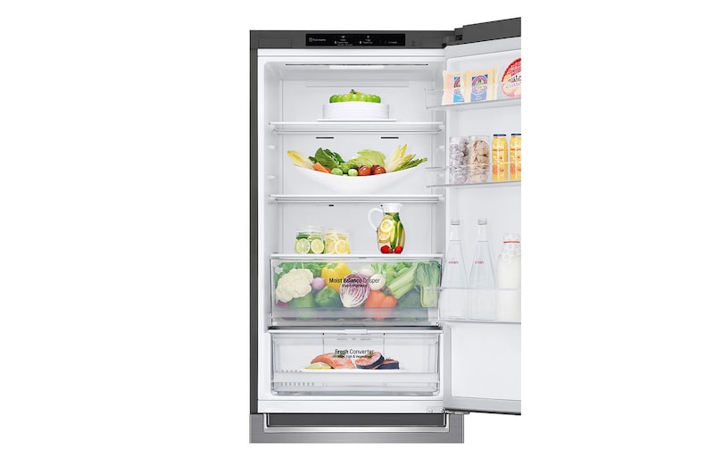 LG 1.86M 341L Kølefryseskab(Shiny Steel) - Energiklasse D, Nature Fresh, Door Cooling+™ og Smart Diagnosis™, GBB61PZGGN