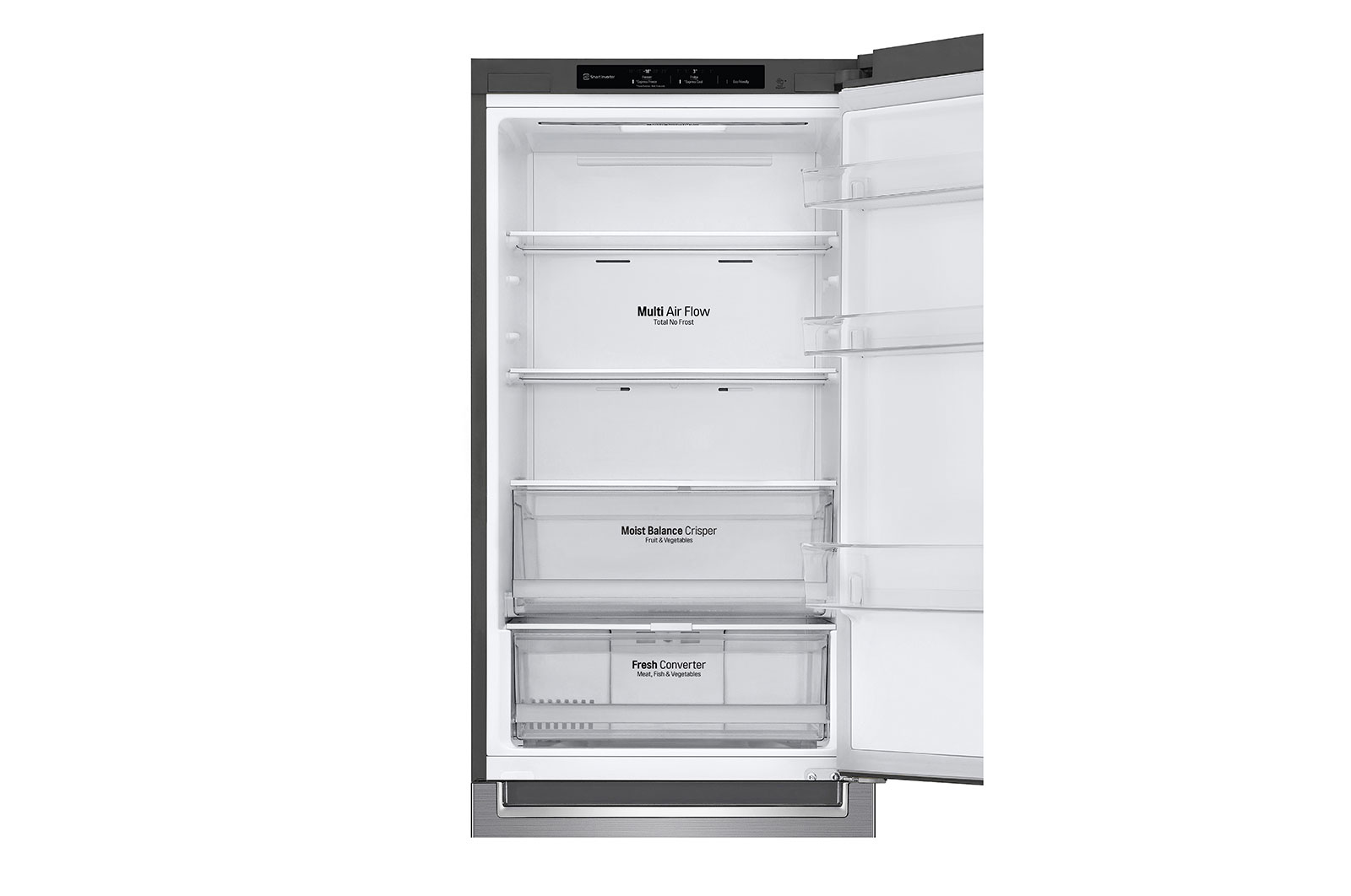 LG 1.86M 341L Kølefryseskab(Shiny Steel) - Energiklasse D, Nature Fresh, Door Cooling+™ og Smart Diagnosis™, GBB61PZGGN