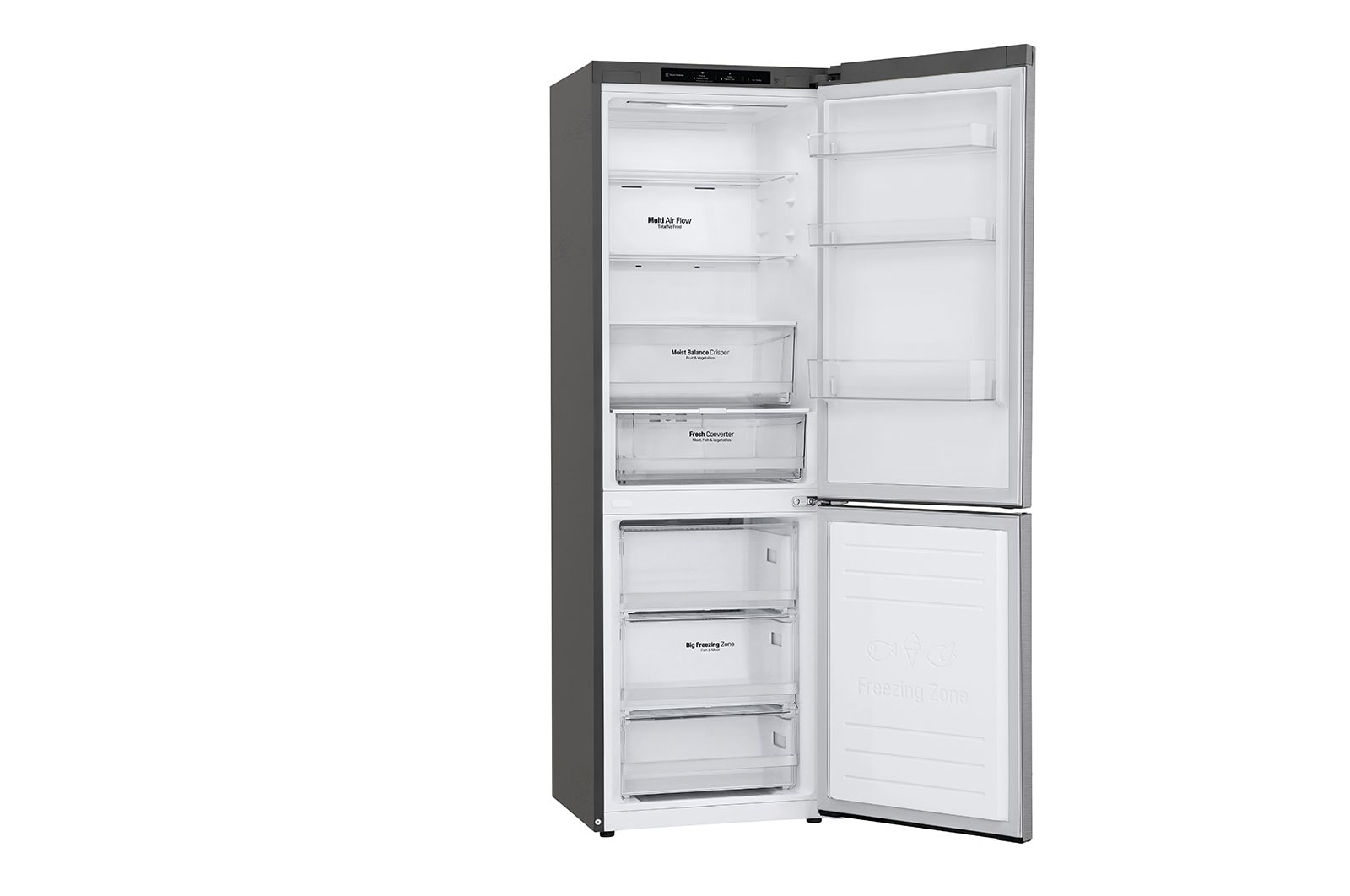 LG 1.86M 341L Kølefryseskab(Shiny Steel) - Energiklasse D, Nature Fresh, Door Cooling+™ og Smart Diagnosis™, GBB61PZGGN