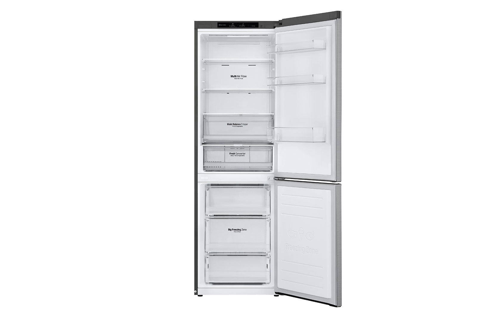 LG 1.86M 341L Kølefryseskab(Shiny Steel) - Energiklasse D, Nature Fresh, Door Cooling+™ og Smart Diagnosis™, GBB61PZGGN